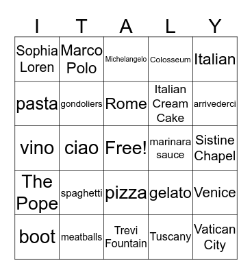 Italian Night Bingo Card