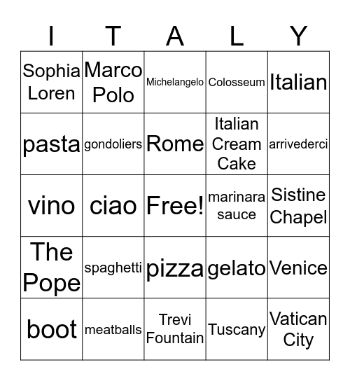 Italian Night Bingo Card