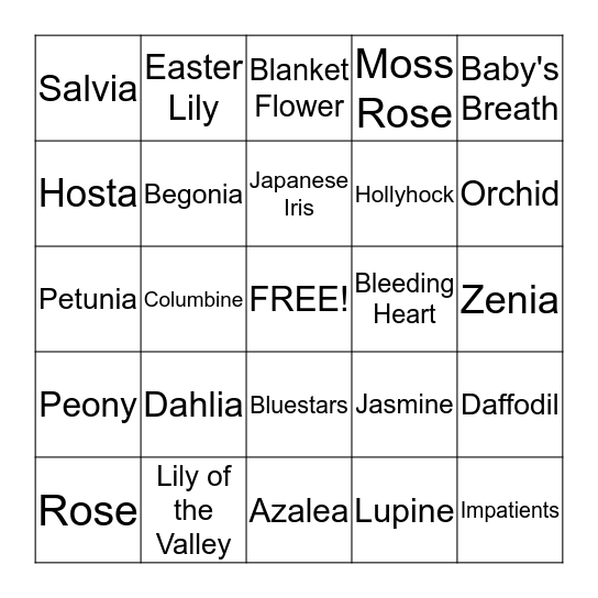 Dreaming of Spring Flowers Bingo Card