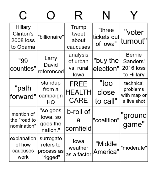 WE SO CORNY: CAUCUS 2020 Bingo Card