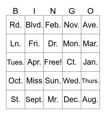 Untitled Bingo Card