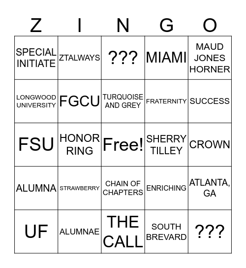 FL ZETA DAY 2020 Bingo Card