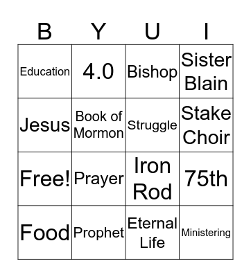 BYUI Bingo Card