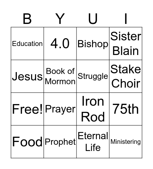 BYUI Bingo Card