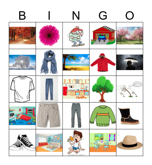 Clothes, Seasons, Rooms of the House Bingo Card