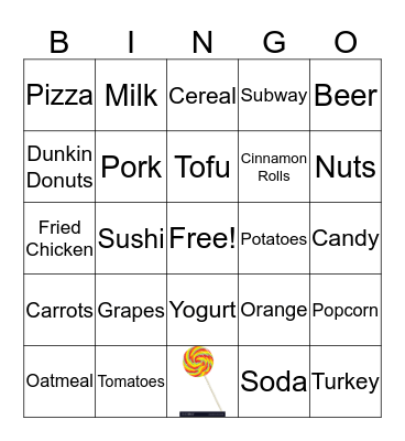 Nutrition Bingo  Bingo Card