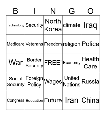 State of the Union Bingo Card