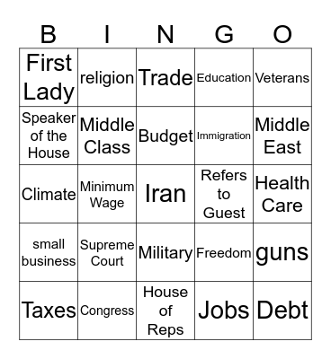 State of the Union Bingo Card