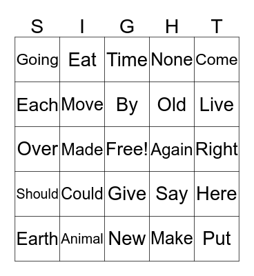 Sight Word 4 Bingo Card