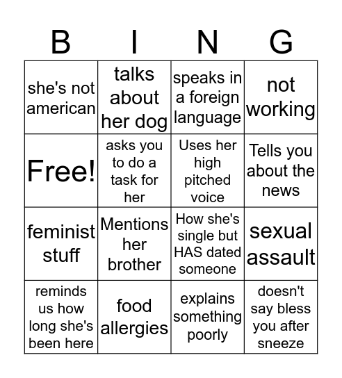 Whitney says/does this Bingo Card