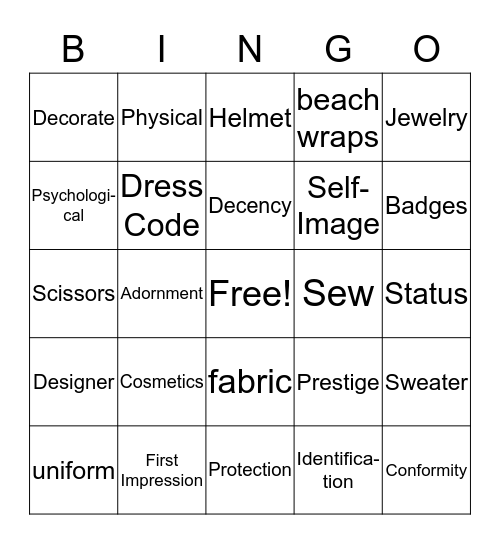 Why we wear clothes  Bingo? Bingo Card