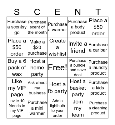 Scentsy Bingo Card