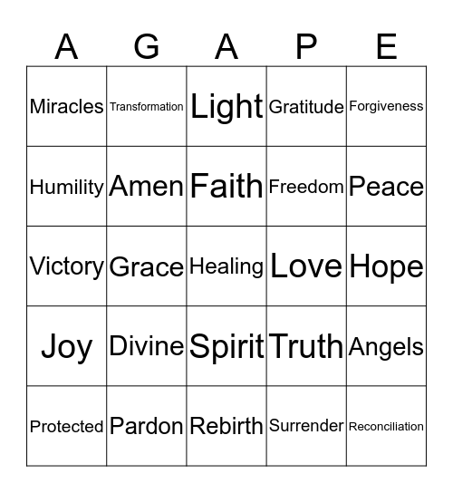 AGAPE - unconditional divine love Bingo Card