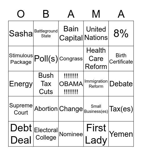 Four More Years Bingo Card