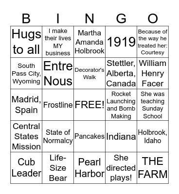 Martha Facer Proctor-Flandro Non-Trivial Pursuit Bingo Card