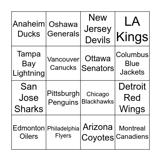 Hockey Day in Canada Bingo Card