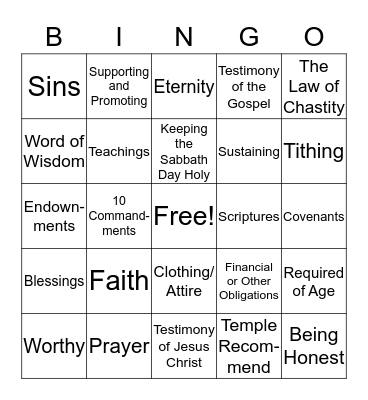 T E M P L E Bingo Card