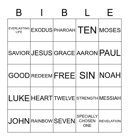 BIBLE BINGO Card