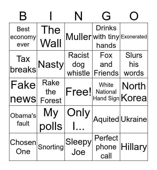 State of the Union Bingo Card