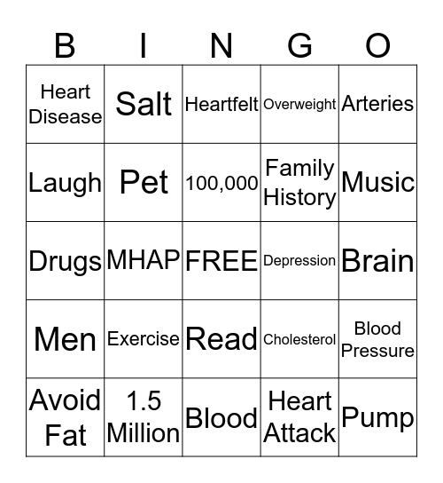 Heart Healthy Bingo Card