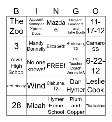 Elizabeth and Micah Bingo Card