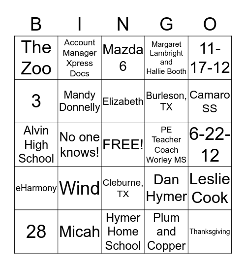 Elizabeth and Micah Bingo Card
