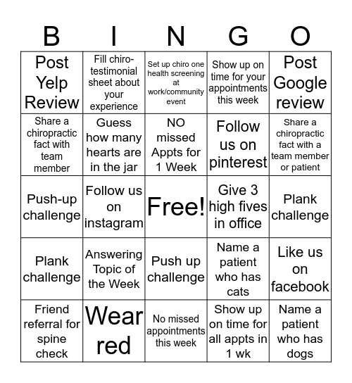 Chiro Bingo Card