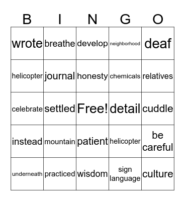 Untitled Bingo Card