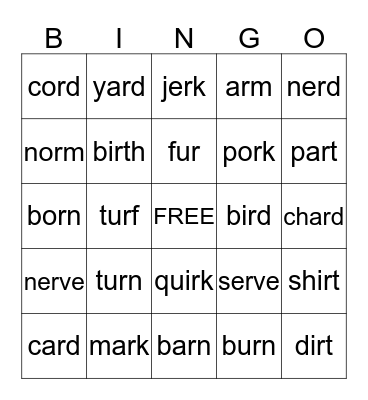 Wild R Bingo Card