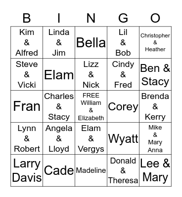 McCharen Family Reunion Bingo Card