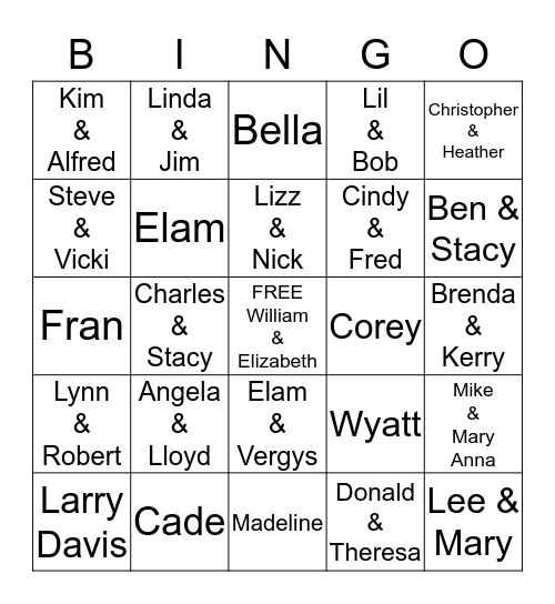 McCharen Family Reunion Bingo Card