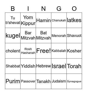 Jewish Bingo Card