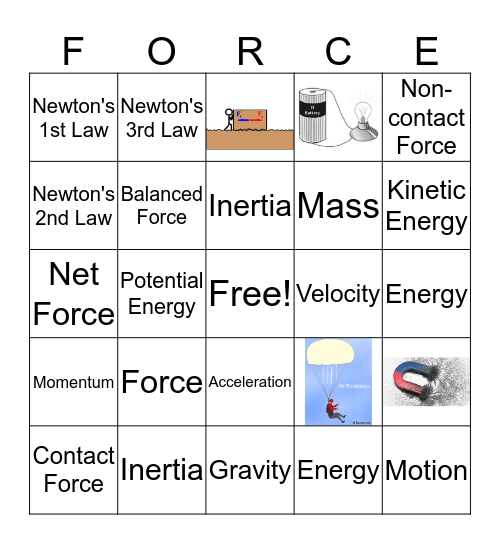 Motion and Forces  Bingo Card