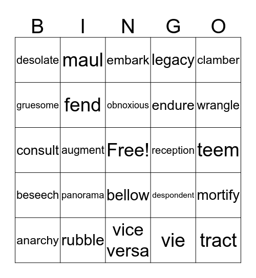 February Vocabulary Week 5  Bingo Card