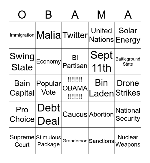 Four More Years Bingo Card