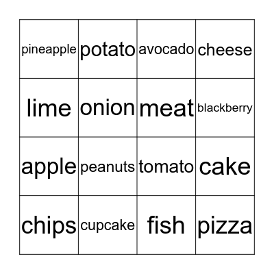 Food Bingo Card