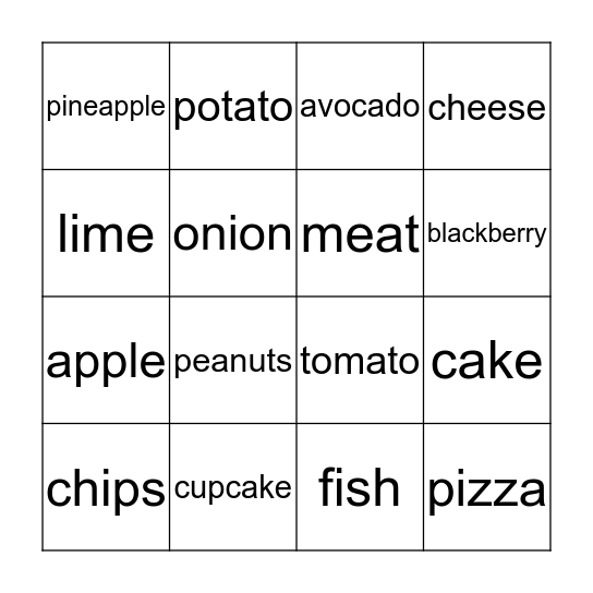 Food Bingo Card