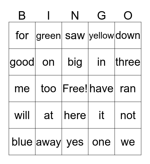 Pre-Primer II Bingo Card
