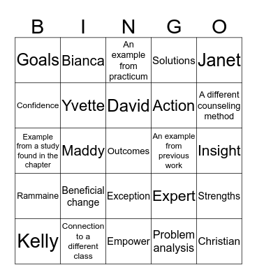 Chapter 1: Counseling in Schools and Other Settings: Problems and Solutions Bingo Card
