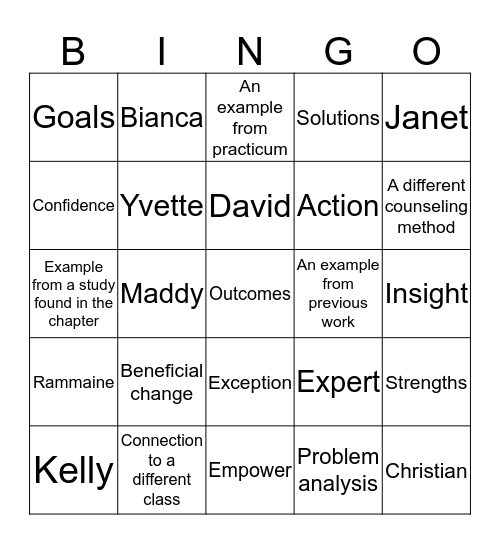 Chapter 1: Counseling in Schools and Other Settings: Problems and Solutions Bingo Card