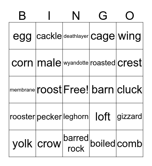 Chicken Shit Bingo Card