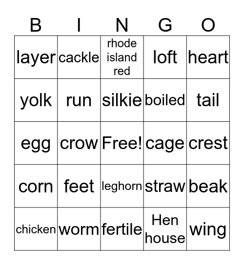 Chicken Shit Bingo Card