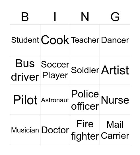 Jobs and occupations Bingo Card