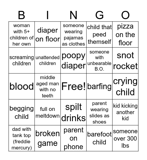 People of Chuck e. cheese Bingo Card