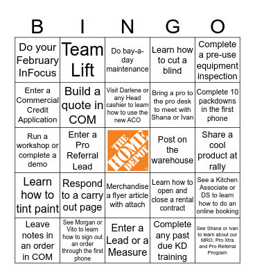 SALES ASSOCIATE BINGO Card