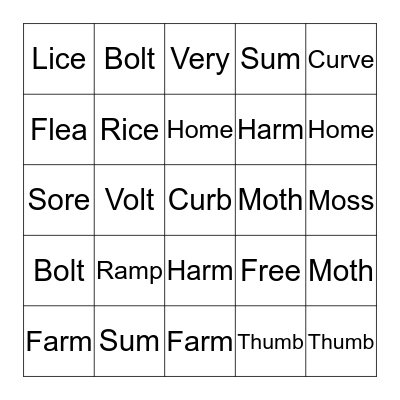 Pronunciation Bingo Card