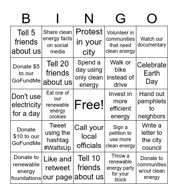 Clean Energy Bingo! Bingo Card