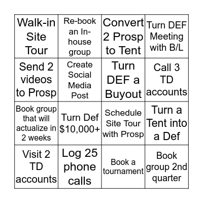 TOPGOLF Sales Team BINGO!  Bingo Card