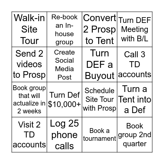 TOPGOLF Sales Team BINGO!  Bingo Card