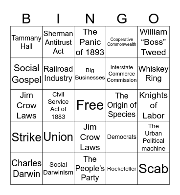 Gilded Age- Section 6 Bingo Card